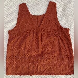 LOFT Rust Eyelet V-Neck Tank Top